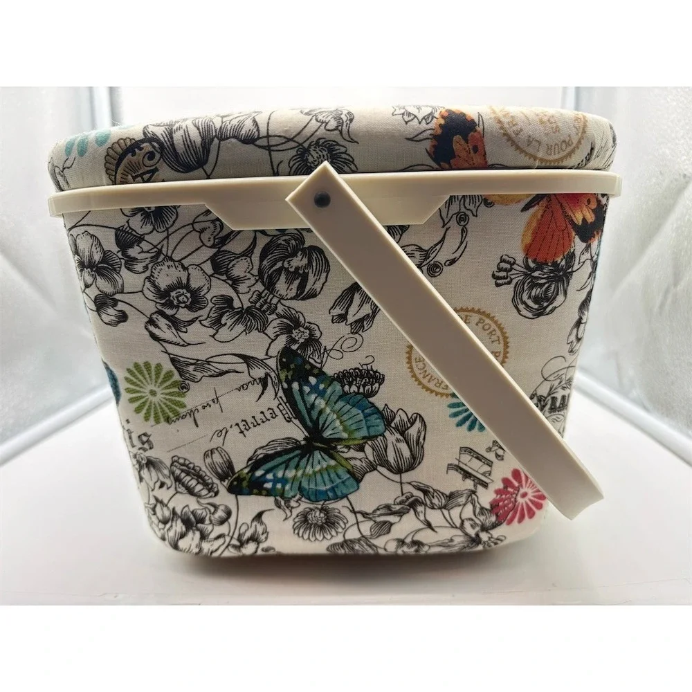 Unbranded Sewing Basket Organizer Box w/ Handle Floral Butterfly Print Lot